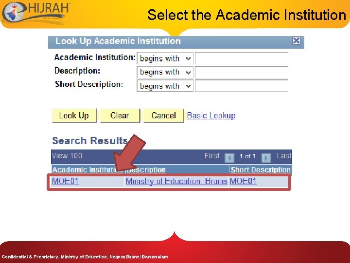 Select the Academic Institution 