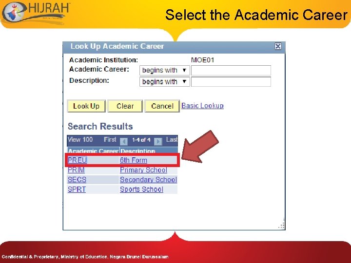 Select the Academic Career 
