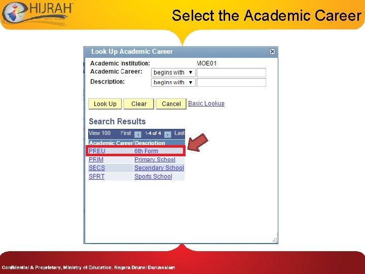 Select the Academic Career 