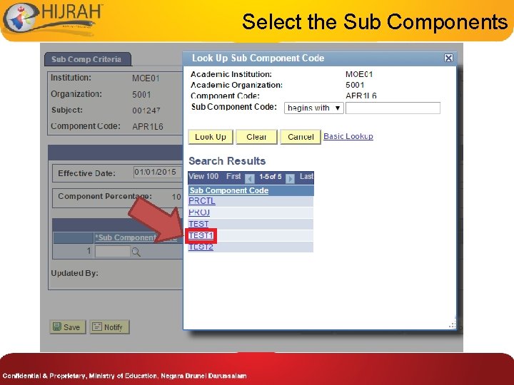 Select the Sub Components 