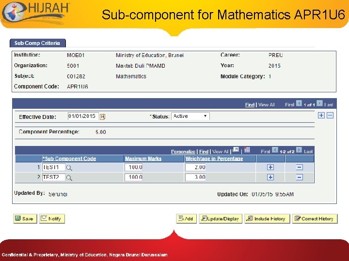 Sub-component for Mathematics APR 1 U 6 