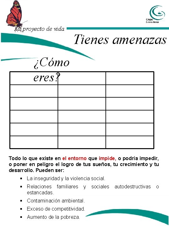 Mi proyecto de vida Tienes amenazas ¿Cómo eres? Todo lo que existe en el