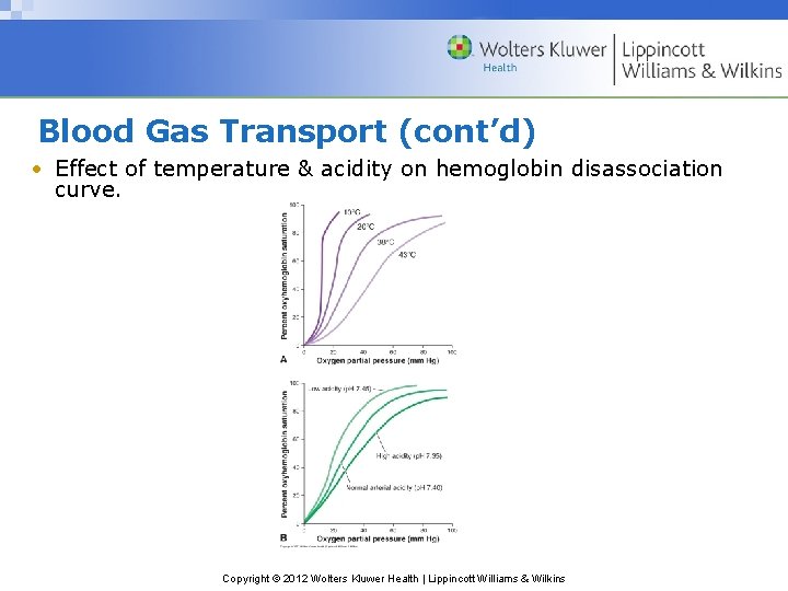 Blood Gas Transport (cont’d) • Effect of temperature & acidity on hemoglobin disassociation curve.