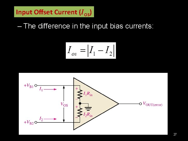Input Offset Current (IOS) – The difference in the input bias currents: 27 