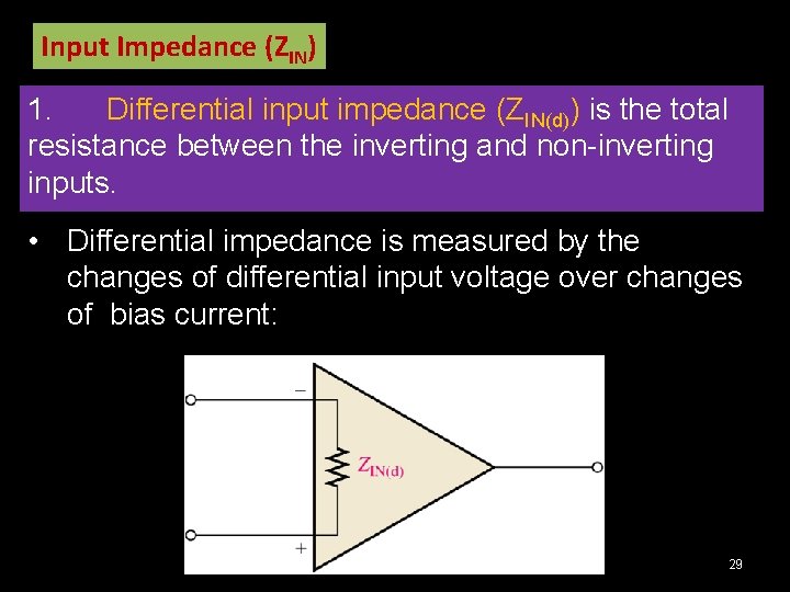 Input Impedance (ZIN) 1. Differential input impedance (ZIN(d)) is the total resistance between the