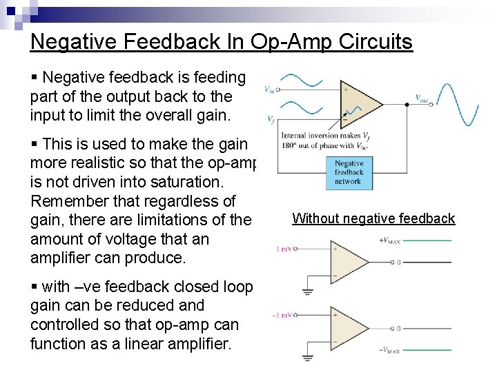 Negative Feedback In Op-Amp Circuits § Negative feedback is feeding part of the output