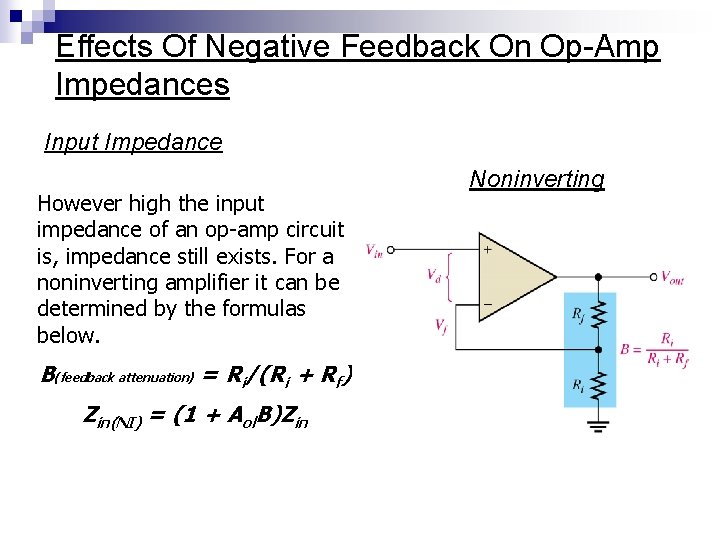 Effects Of Negative Feedback On Op-Amp Impedances Input Impedance However high the input impedance