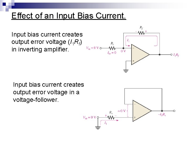 Effect of an Input Bias Current. Input bias current creates output error voltage (I