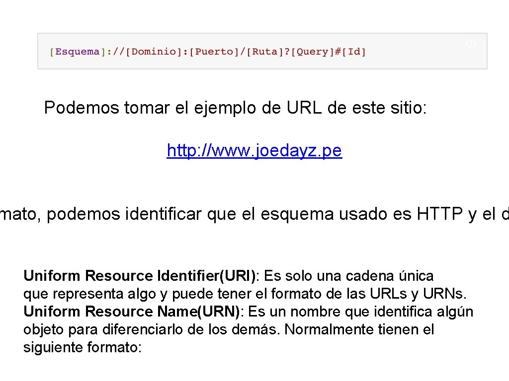 Podemos tomar el ejemplo de URL de este sitio: http: //www. joedayz. pe mato,