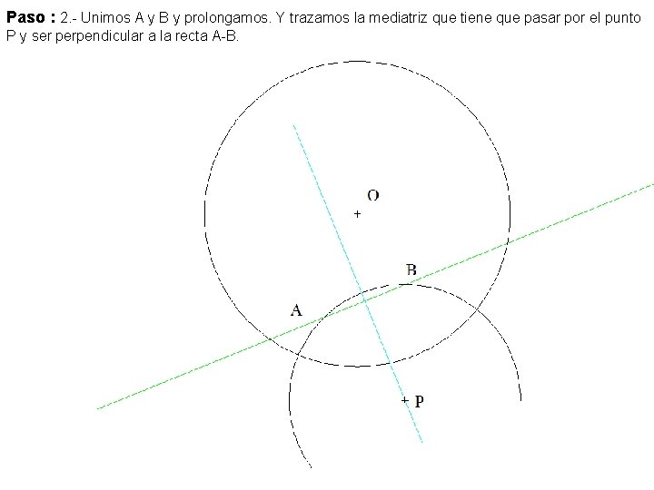 Paso : 2. - Unimos A y B y prolongamos. Y trazamos la mediatriz