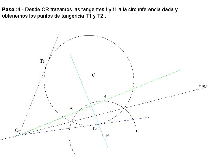 Paso : 4. - Desde CR trazamos las tangentes t y t 1 a