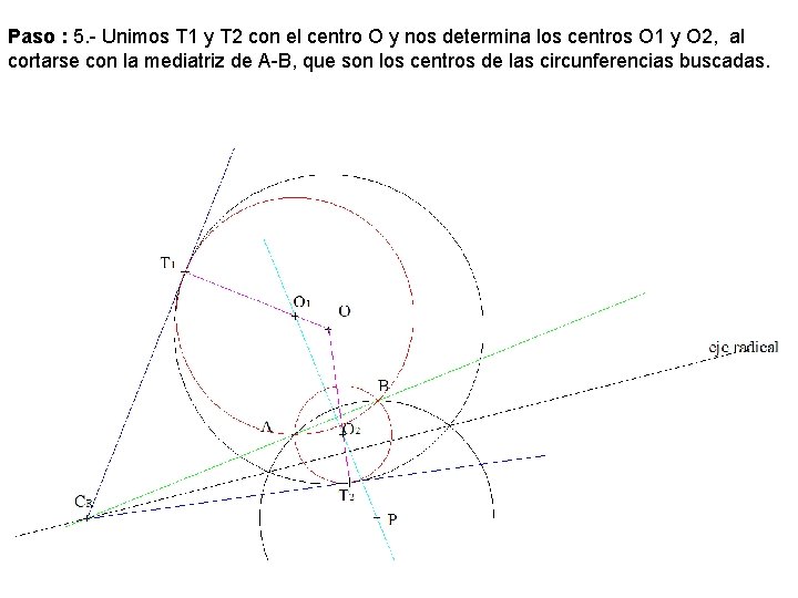 Paso : 5. - Unimos T 1 y T 2 con el centro O