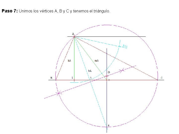 Paso 7: Unimos los vértices A, B y C y tenemos el triángulo. 