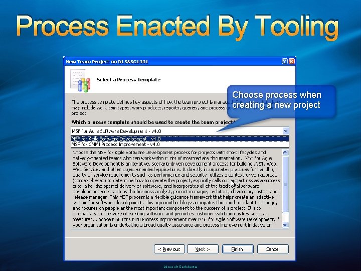 Process Enacted By Tooling Choose process when creating a new project Microsoft Confidential 