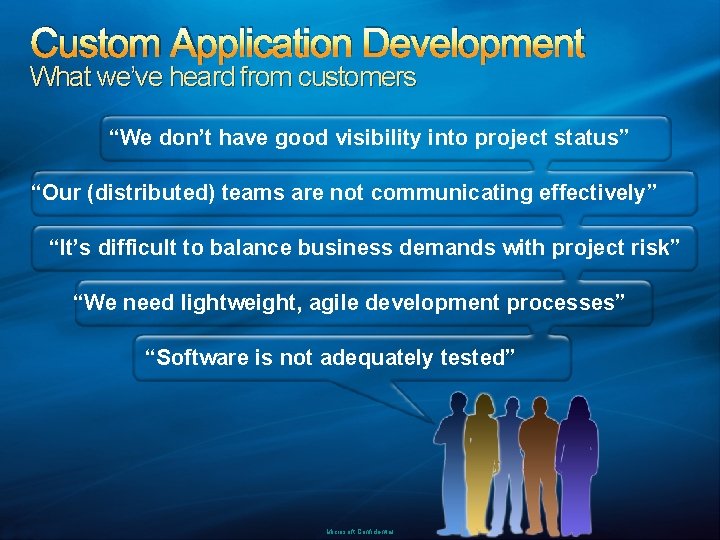 Custom Application Development What we’ve heard from customers “We don’t have good visibility into