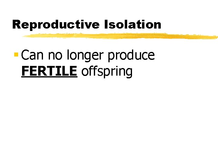 Reproductive Isolation § Can no longer produce FERTILE offspring 