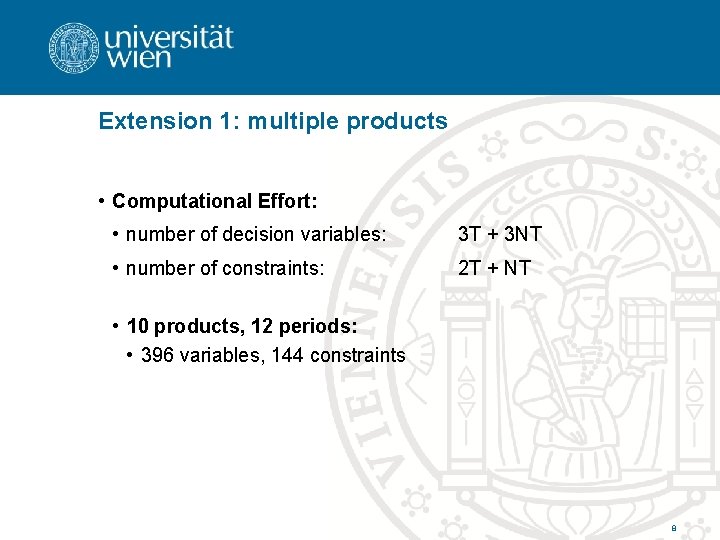 Extension 1: multiple products • Computational Effort: • number of decision variables: 3 T