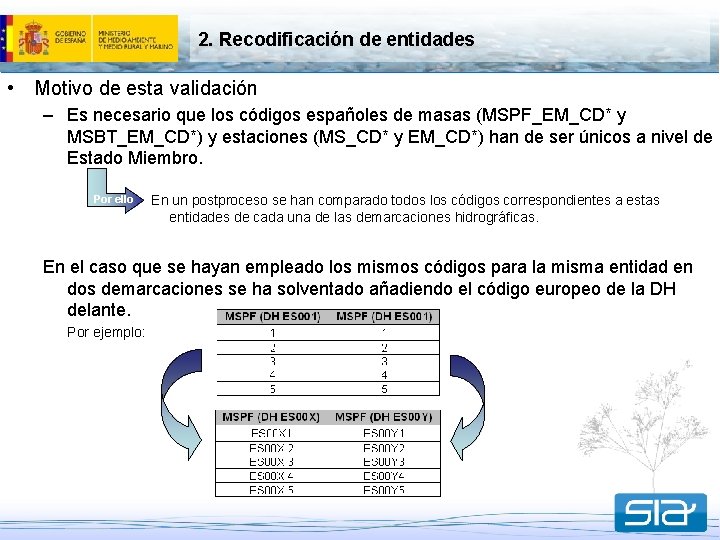 2. Recodificación de entidades • Motivo de esta validación – Es necesario que los