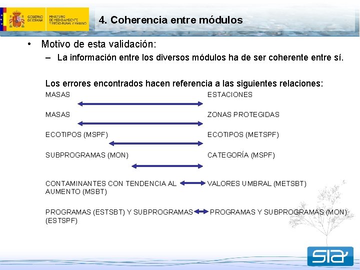 4. Coherencia entre módulos • Motivo de esta validación: – La información entre los