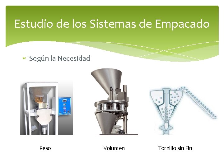 Estudio de los Sistemas de Empacado Según la Necesidad Peso Volumen Tornillo sin Fin Estudio de los Sistemas de Empacado Según la Necesidad Peso Volumen Tornillo sin Fin