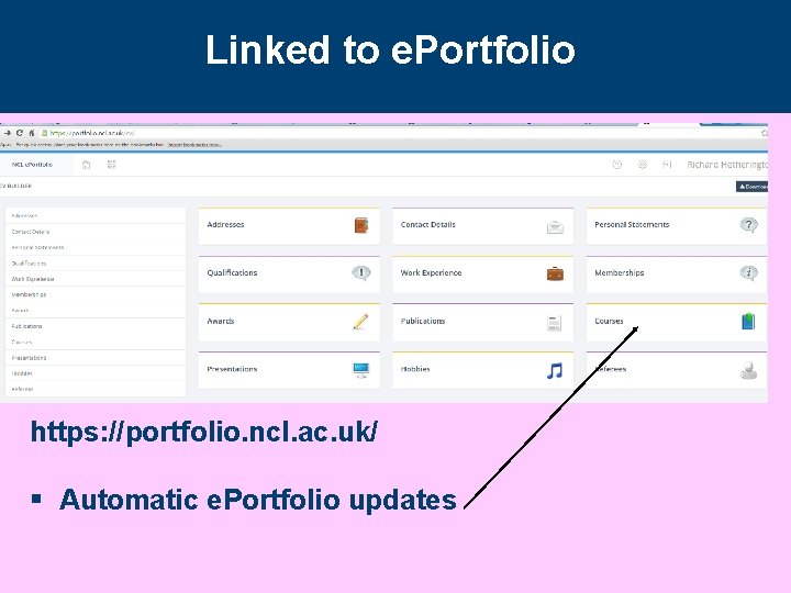 Linked to e. Portfolio https: //portfolio. ncl. ac. uk/ § Automatic e. Portfolio updates Linked to e. Portfolio https: //portfolio. ncl. ac. uk/ § Automatic e. Portfolio updates