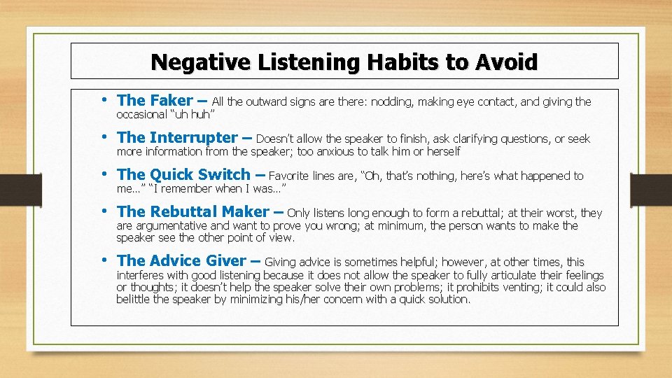 Negative Listening Habits to Avoid • The Faker – All the outward signs are