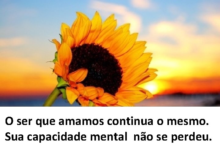 O ser que amamos continua o mesmo. Sua capacidade mental não se perdeu. 