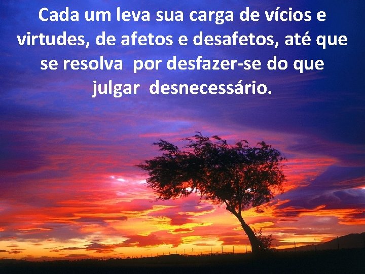 Cada um leva sua carga de vícios e virtudes, de afetos e desafetos, até