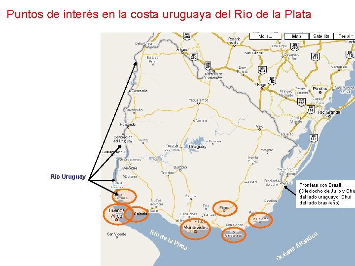 Puntos de interés en la costa uruguaya del Río de la Plata Río Uruguay