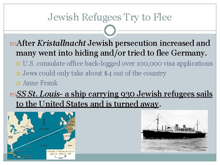 Jewish Refugees Try to Flee After Kristallnacht Jewish persecution increased and many went into