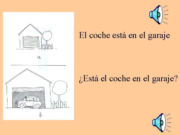 El coche está en el garaje ¿Está el coche en el garaje? 