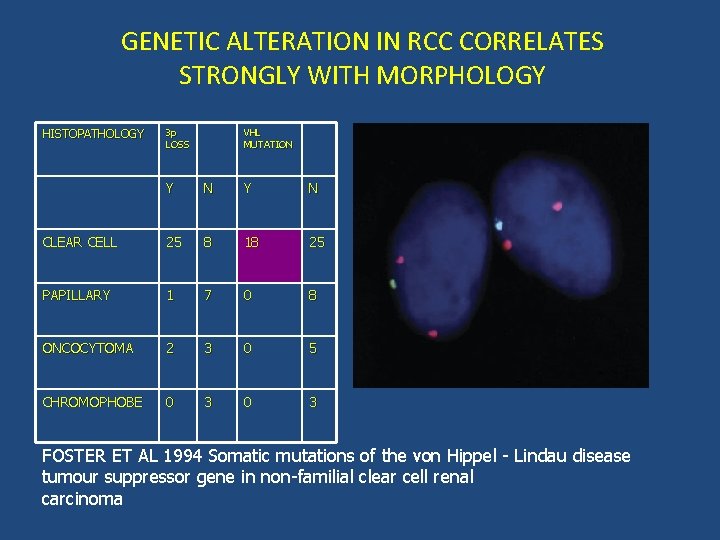 GENETIC ALTERATION IN RCC CORRELATES STRONGLY WITH MORPHOLOGY HISTOPATHOLOGY 3 p LOSS VHL MUTATION