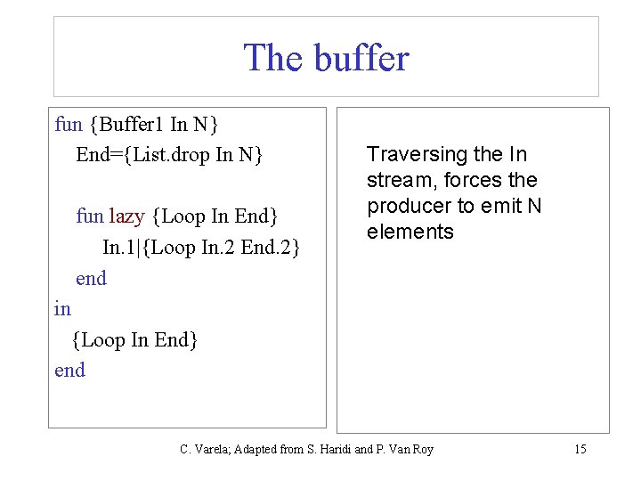 The buffer fun {Buffer 1 In N} End={List. drop In N} fun lazy {Loop The buffer fun {Buffer 1 In N} End={List. drop In N} fun lazy {Loop