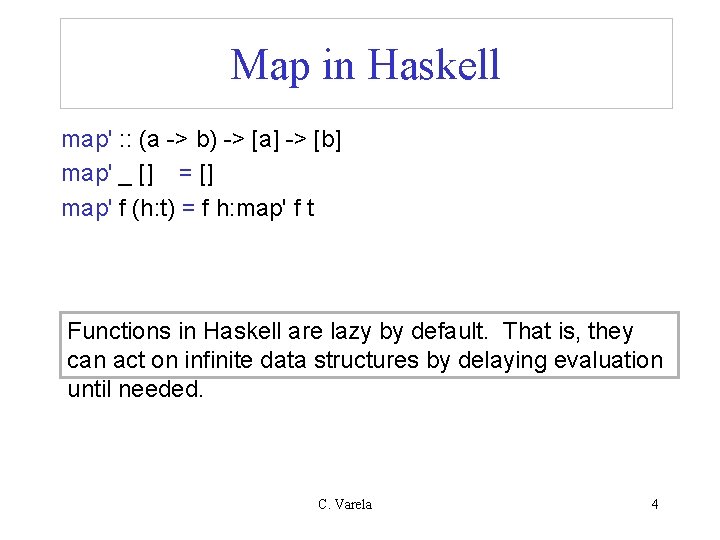 Map in Haskell map' : : (a -> b) -> [a] -> [b] map'
