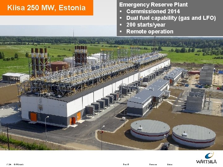 Kiisa 250 MW, Estonia / 24 © Wärtsilä Emergency Reserve Plant § Commissioned 2014