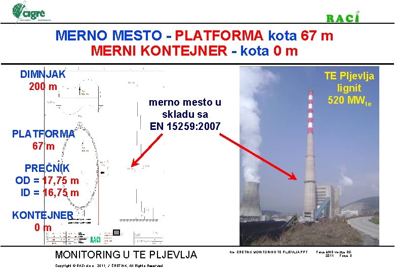 MERNO MESTO - PLATFORMA kota 67 m MERNI KONTEJNER - kota 0 m DIMNJAK