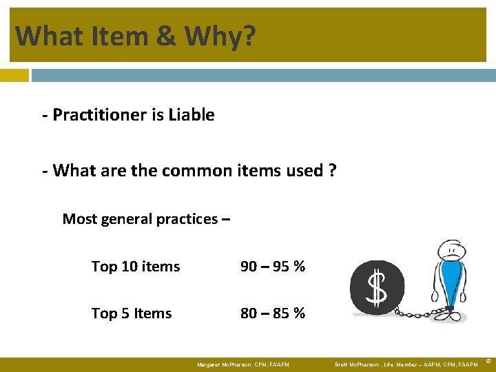 What Item & Why? - Practitioner is Liable - What are the common items
