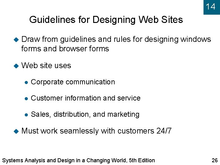 14 Guidelines for Designing Web Sites Draw from guidelines and rules for designing windows