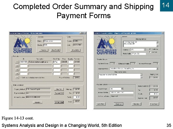 Completed Order Summary and Shipping 14 Payment Forms Figure 14 -13 cont. Systems Analysis