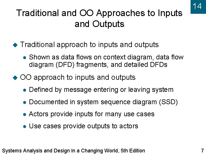 Traditional and OO Approaches to Inputs and Outputs Traditional approach to inputs and outputs