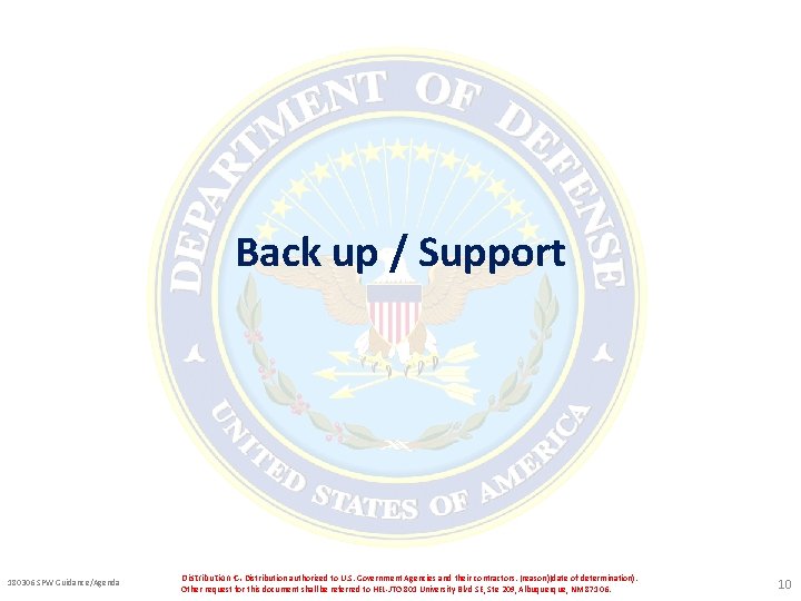 Back up / Support 180306 SPW Guidance/Agenda Distribution C. Distribution authorized to U. S.