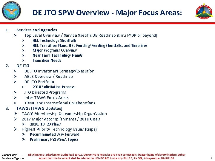 DE JTO SPW Overview - Major Focus Areas: 1. Services and Agencies Ø Top