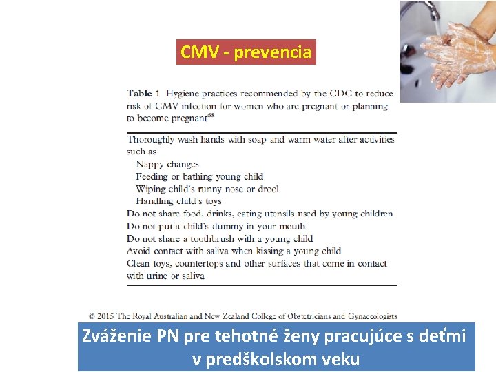 CMV - prevencia Zváženie PN pre tehotné ženy pracujúce s deťmi v predškolskom veku