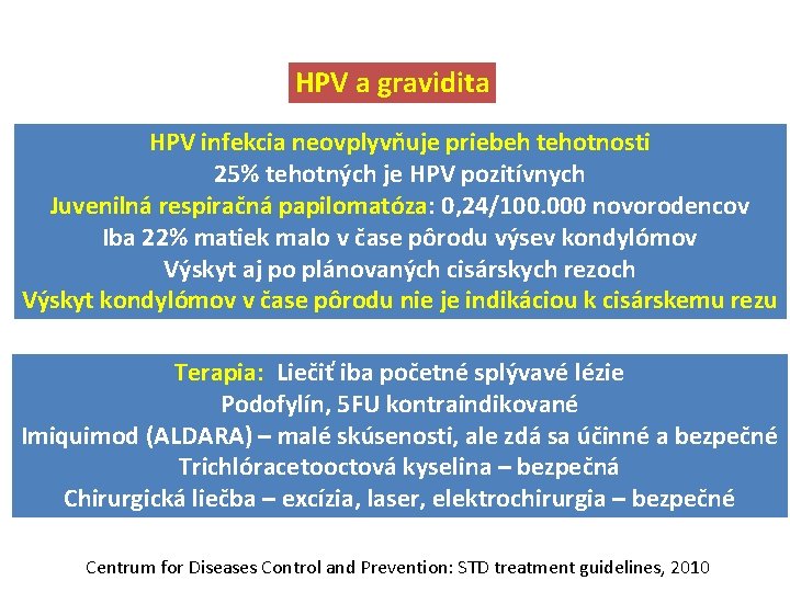 HPV a gravidita HPV infekcia neovplyvňuje priebeh tehotnosti 25% tehotných je HPV pozitívnych Juvenilná