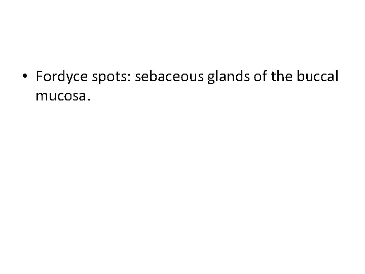  • Fordyce spots: sebaceous glands of the buccal mucosa. 
