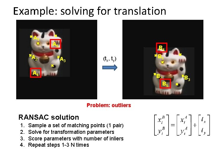 Example: solving for translation A 1 A 2 A 5 B 4 A 3