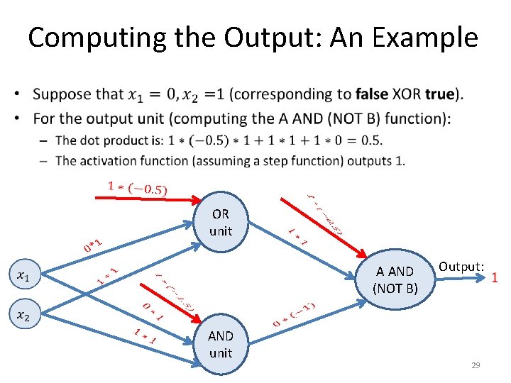 Computing the Output: An Example • OR unit A AND (NOT B) AND unit