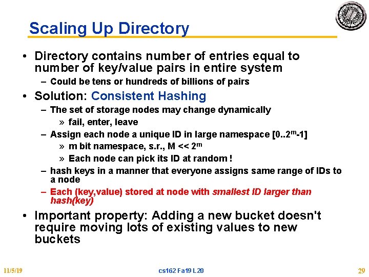 Scaling Up Directory • Directory contains number of entries equal to number of key/value