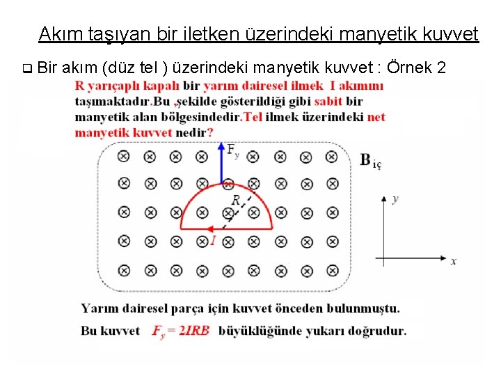 Akım taşıyan bir iletken üzerindeki manyetik kuvvet q Bir akım (düz tel ) üzerindeki