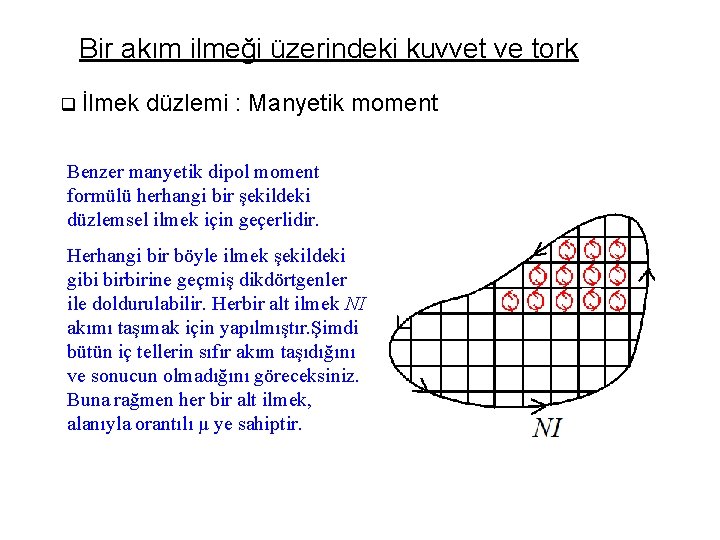 Bir akım ilmeği üzerindeki kuvvet ve tork q İlmek düzlemi : Manyetik moment Benzer